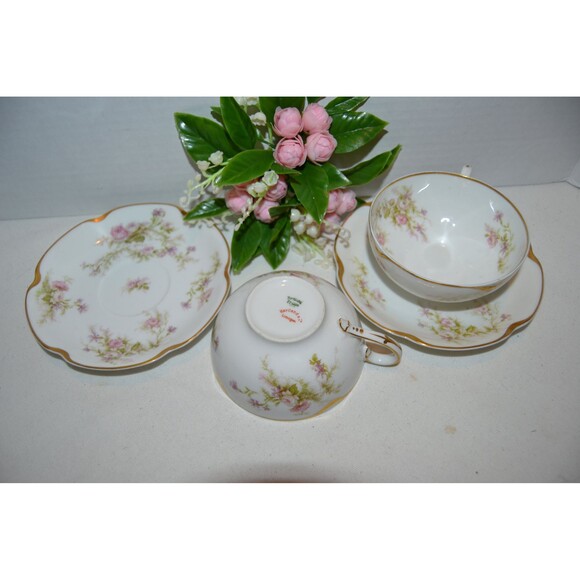 Vintage French Country Shabby Chic Tea for Two Pink with Gold Cups & Saucers - Picture 4 of 5